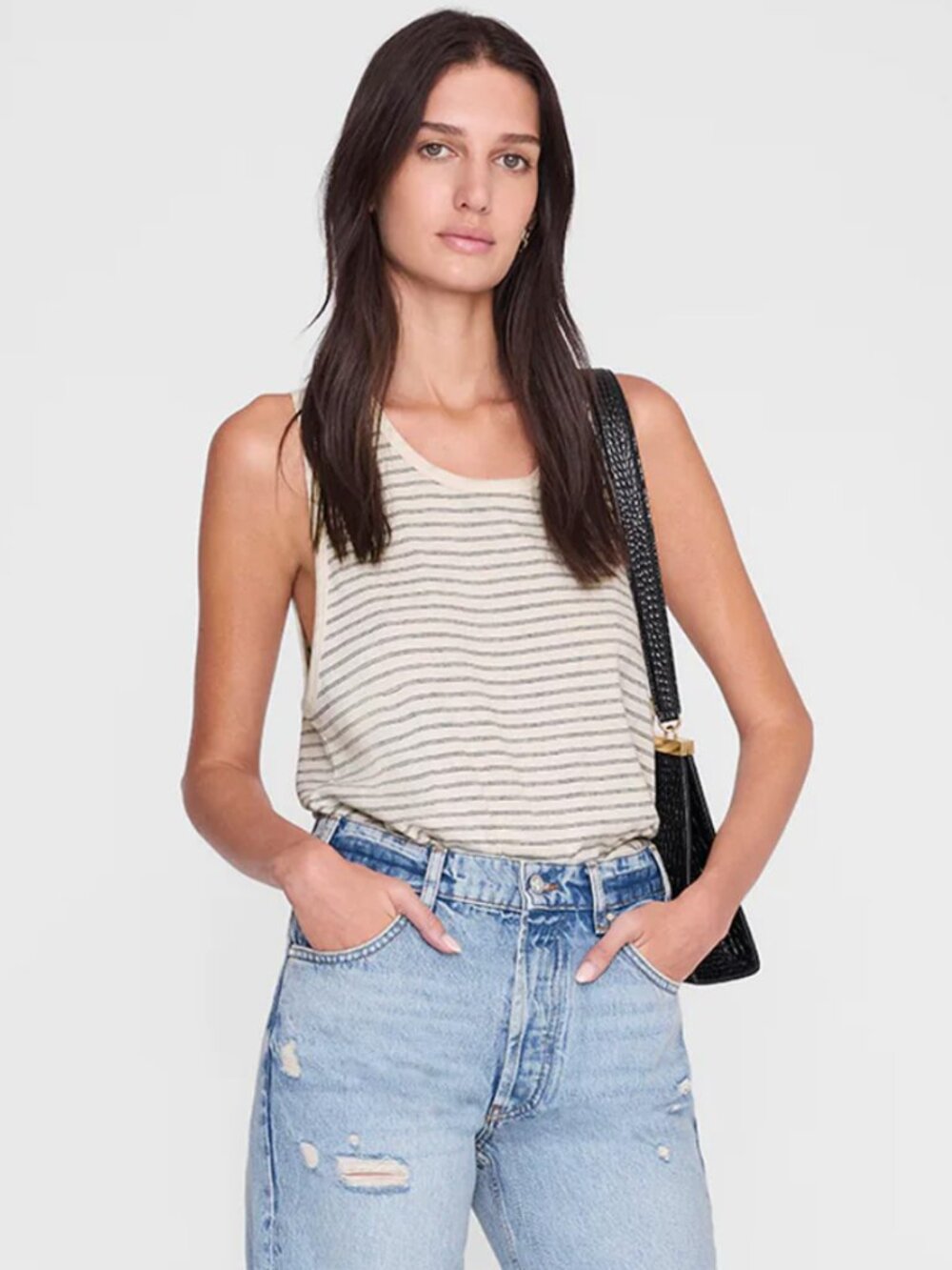 NWT Anine Bing-Juliann Tank-Black/Cream Stripe-S (fits to M)- MSRP $80